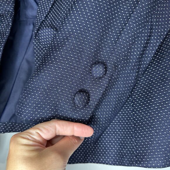 Vtg Sassco Blazer London New York Womens 12 Navy Polka Dot Office Siren Academia - Picture 3 of 10